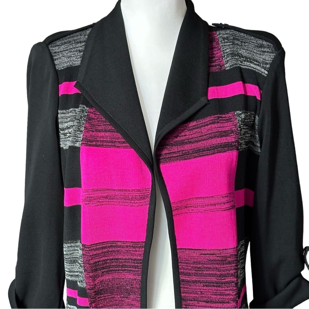 Ming Wang Blazer /Jacket Black Pink Gray Open Front Sz XS NWT